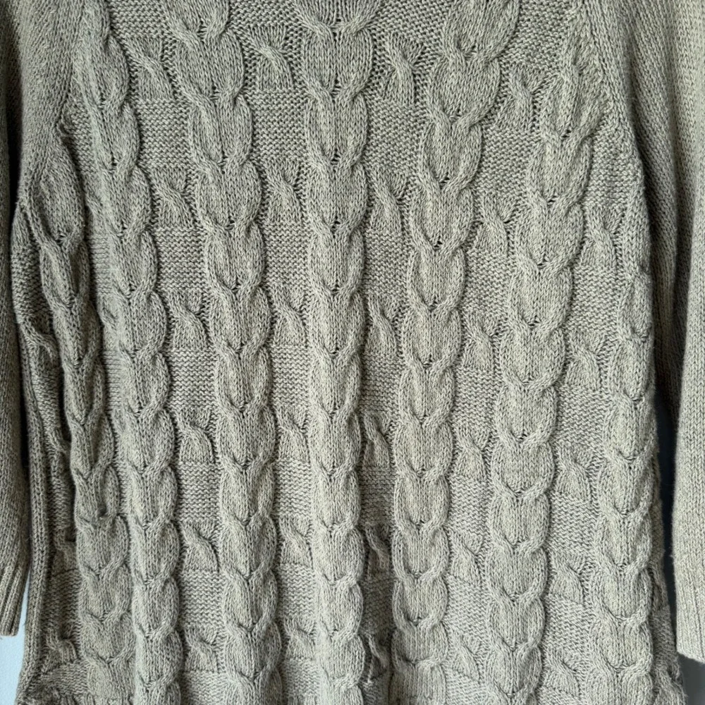 Talbots Petite Linen Cotton Blend Cable Knit Sweater Taupe Pullover Large Petite